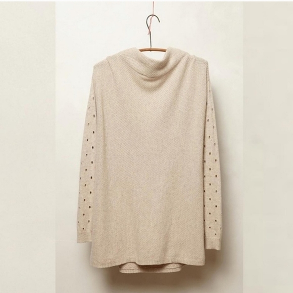 Anthropologie Moth Cashmere Blend Mock Neck Perforated Sleeve Sweater Medium - Picture 10 of 10